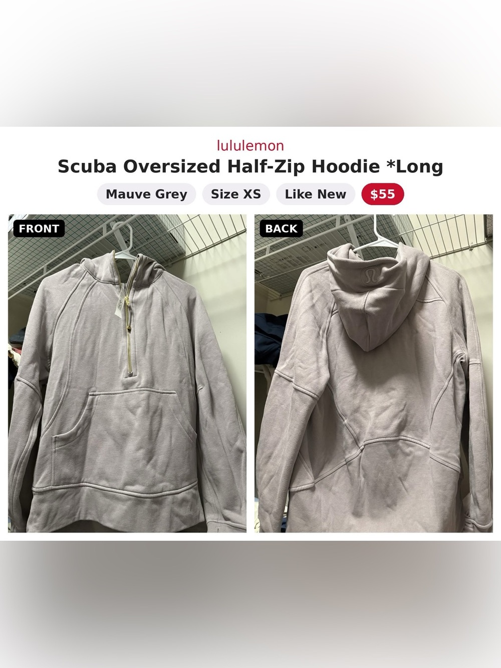 lululemon athletica Mauve Grey Scuba Oversized Half-Zip Hoodie
